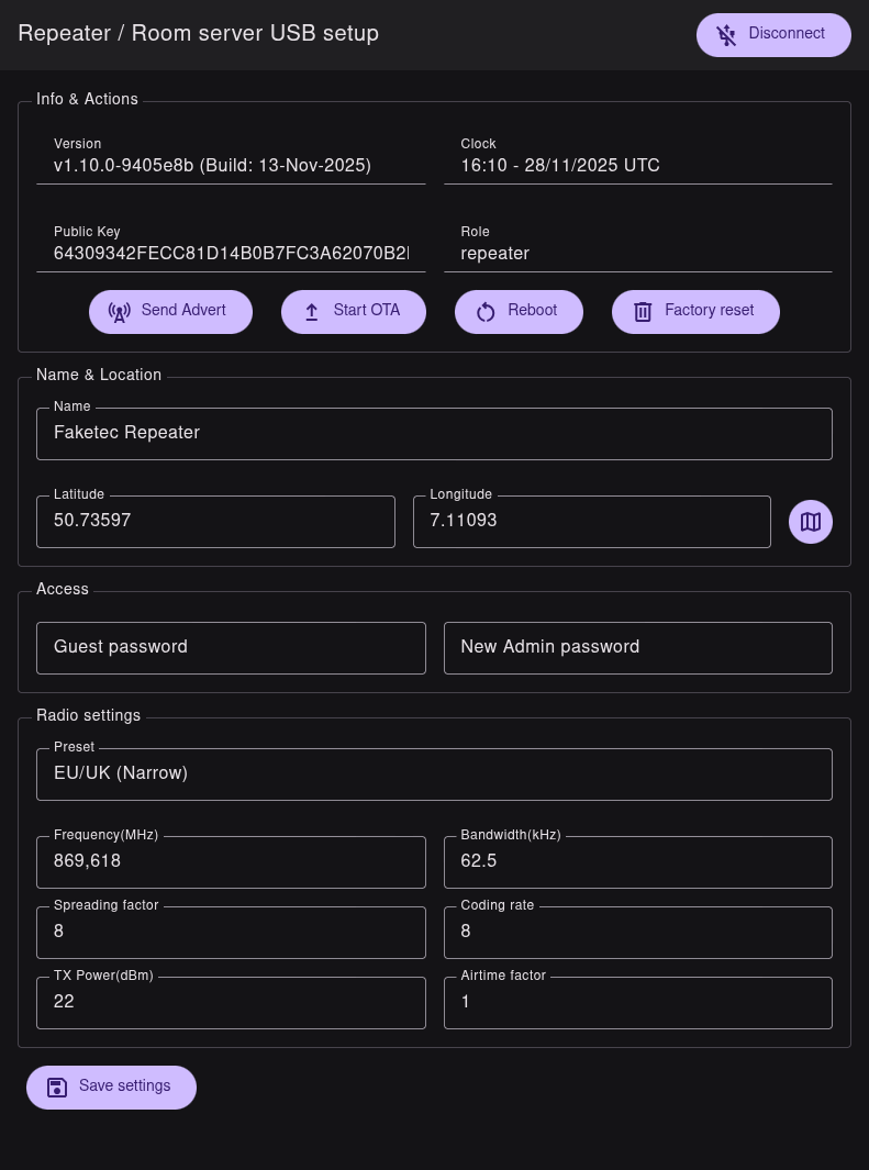 MeshCore Repeater Konfiguration